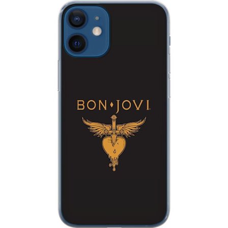 Kompatibelt Mobilskal till Apple Apple iPhone 12 Ikonisk musikillustration med bevingat hjärta och dolk i guldtoner på mörk bakgrund, kraftfull oc