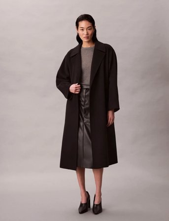 Calvin Klein Hero Trench Coat-Dbl Face Wool - - Black - L