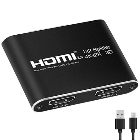 HDMI splitter 1x2 til 2 skærme 3D/4K/1080p
