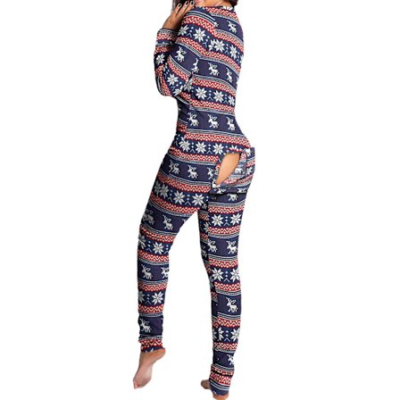 Kvinner Animal Pyjamas One Piece Christmas Bodysuit Jumpsuit Langærmet Nattøy W