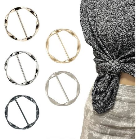 5-pack scarf clips, dammode T-shirt clips, metall rund spänne
