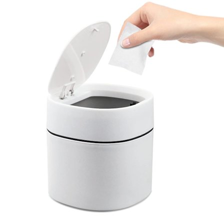 Mini Søppelbøtte med Lokk, 2 Liter, Liten Søppelbøtte kompatibel med Kontor, Sminkebord, Nattbord, Etc Polypropylen (Hvit, 13x13x14cm)