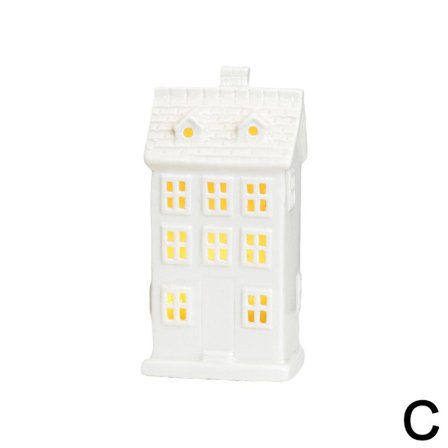 Keramiska julbyar med LED-belysning