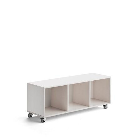 Förvaring RICO, 500x1200x375 mm, 3 fack, hjul, vitpigmenterad