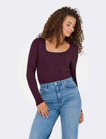 ONLY Onlea L/S 2-Way Deep Neck Top Jrs Noos - Burgundy - S