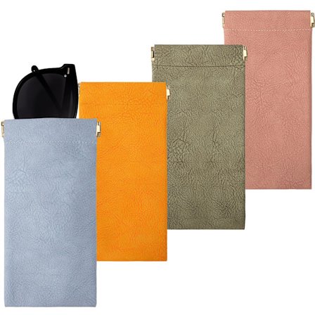 Mykt Brilleetui i Skinn, Bærbar Skinnpose for Solbriller, Vanntett Organizer for Lesebriller og Leppestift (4 Stykker)