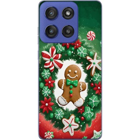 Kompatibel Mobilcover til Motorola Edge 60 Stylus Gingerbread Joy julemotiv med peberkage mand og dekoreret krans