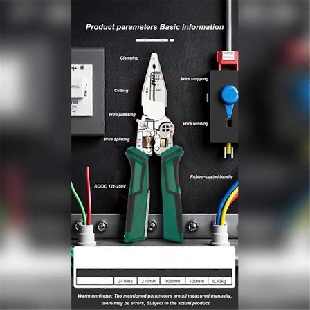 Ledningskutterverktøy 10 i 1 Elektrisk Kabelavisolerings Tang Spenningstester Saks med Elektrisitet Me