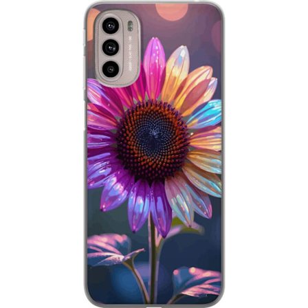 Kompatibelt Mobildeksel til Motorola Moto G41 Irideserende blomst med glitrende kronblad i rosa lilla og gull mot myk bokeh bakgrunn