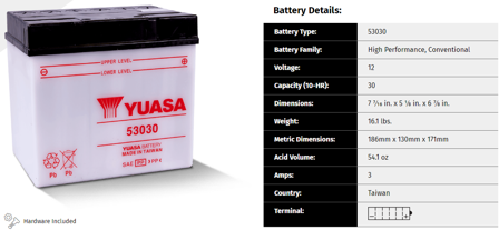 Yuasa Conventional Battery– Search by bike - Harley Davidson FLTRI 1450 1999-2001