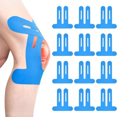 12 stk. Præ-cut Kinesiologitape, Elastisk Vandtæt Sportstape, Åndbar Knætape til Knæsmerter, Giver Støtte og Stabilitet