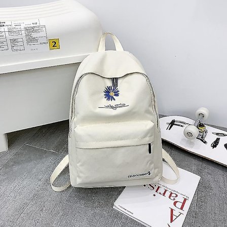 New Fresh And Artistic Girl Schoolbag Teen Schoolbag Nylon Daisy Print Bag White