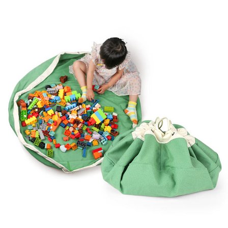 Stor grønn oppbevaringspose med snøring for leker, barne-lerretsorganisator, bærbar plassbesparende gave