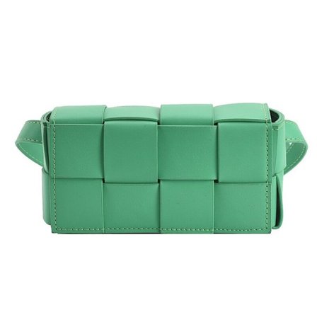 Vævet Pude Lille Firkantet Taske, Dame PU Taljetaske, Moderne Grøn