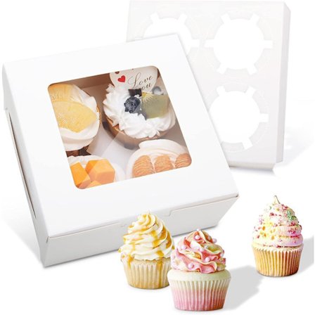10-pack vita 4-håls cupcake-lådor, 16 x 16 x 7,6 cm (6,3 x 6,3 x 3)
