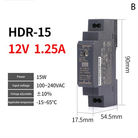 Rail Switching Power Supplies DC HDR-15W/30W-5V/12V/15V/24V Hal