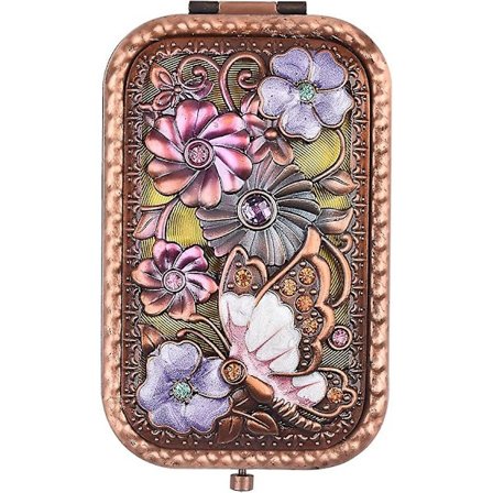 Vintage Kompakt Resespegel Fyrkantig Guld Fällbar Makeup Spegel Mini Sovrum (Retro Stil)