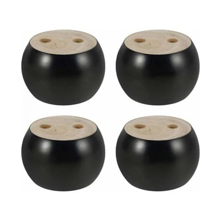 Sæt med 4 runde møbelben i træ, 5 cm høje, til sofa, seng, lænestol, garderobe, med skruer og puder (sort)