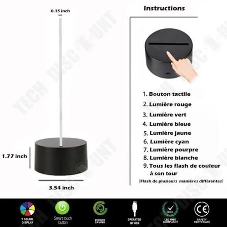 Optisk Touch Skrivbordslampa med 7 Färger och Låg Strömförbrukning, USB-kabel eller 3 AAA-batterier[D]
