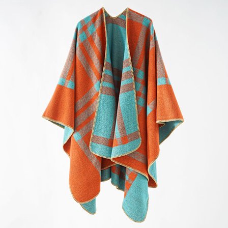 pc orange poncho til kvinder - Stort strikket vintertørklæde - Tykt