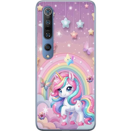 Kompatibelt Mobildeksel til Xiaomi Mi 10 Pro 5G Magisk enhjørning med regnbue manke, stjerner og sommerfugler mot en pastellhimmel med skyer