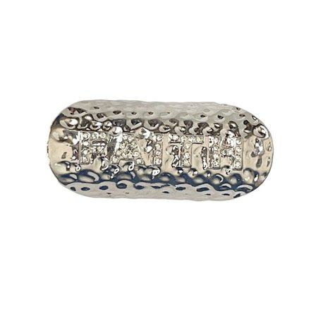 Oversize Silver Ring med Vita Stenar & Text - FAITH - Stl 18,3