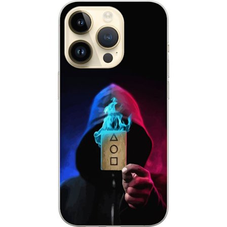 Kompatibelt Mobilskal till Apple Apple iPhone 14 Pro Squid Game Netflix affisch koreansk överlevnadsdrama serie mask huva kort retro fanart design ut
