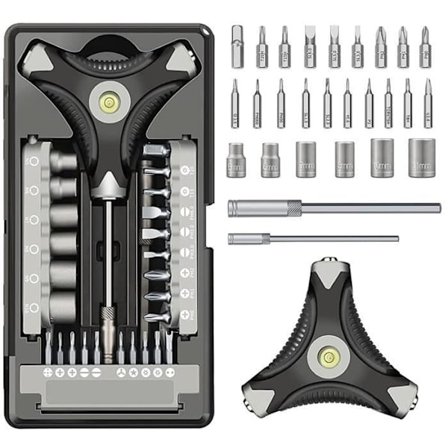 Tarkkuusruuvimeisselisarja - ZVD - Kolmionmuotoinen kahva vesivaa'alla - Upotettu S2-teräkseen - 28 osaa