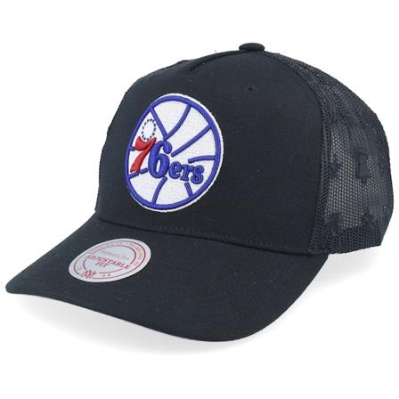 Mitchell & Ness - Philadelphia 76ers Monogram Black A-frame Trucker Trucker Black Cap - NBA @ Hatstore