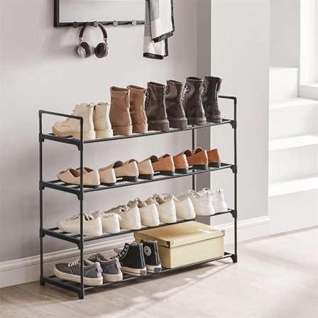 Skohylla i metall med 4 hyllor - Svart