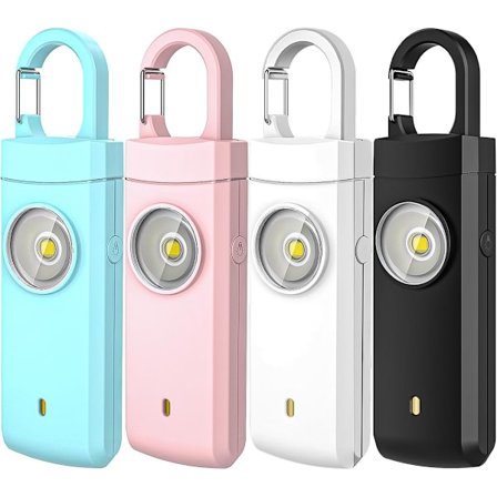 4 stycken - 130 dB - Personligt larm - med LED-ficklampa & nyckelring - Personligt ficklarm