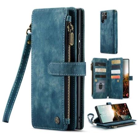 CaseMe vetoketjullinen lompakko-puhelinkotelo Samsung Galaxy S22 Ultra - Sininen Blue