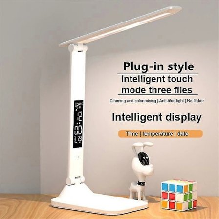 LED Skrivebordslampe Multifunksjonell USB Dimbar Touch Sammenleggbar Bordlampe Med Kalender Temperatur