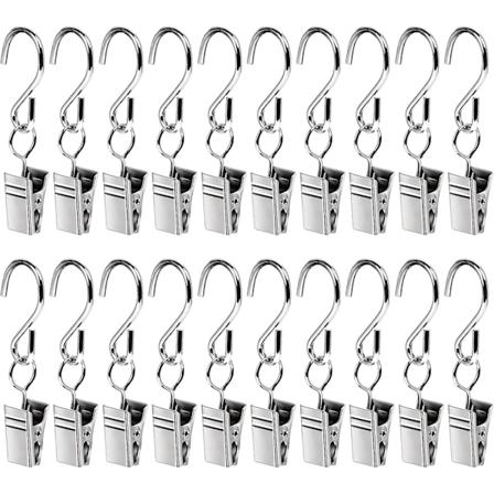 20 kpl verhoklipsiä, verhoklipsi, pieni verhoklipsi, suihkuverhoklipsi, verhoklipsi, hopea