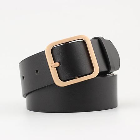 Kvinnor Bälten Fyrkantiga dekorativa Pin Spänne Bälte Mode Student Byxa Bälte Black gold buckle 100x3.3cm