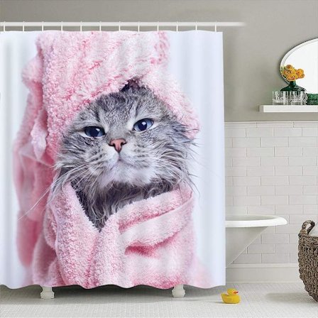 Eläinsuihkuverho 180x180cm Vedenpitävä Hometta Kestävä Kangas 12 Suihkuverhorenkaalla Pestävä Suihkuverho Kissa B