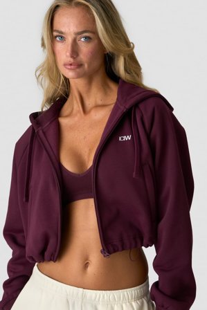 ICANIWILL - Everyday Cropped Zipper Hoodie Dark mahogany - Dame - ICIW