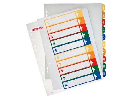 ESSELTE Plastregister, polypropylen,10 delar, 1-10, A4+, olika färger - Lyreco - Kontorsmaterial - Pärmar och register - Plastregister - Instick