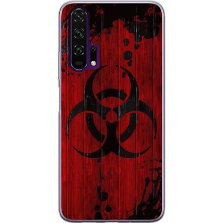 Kompatibelt Mobilskal till Honor Honor 20 Pro Röd bakgrund med svart biohazard-symbol i sliten målad stil, industriell känsla med stänk, repor oc