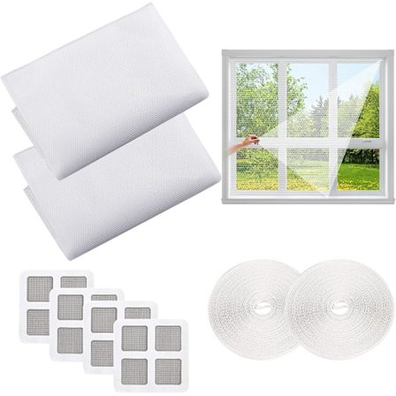 Vinduesmyggenet, sæt med 2 universelle myggenet (1,5 × 2 m), justerbare, (med selvklæbende strimler og lapper).