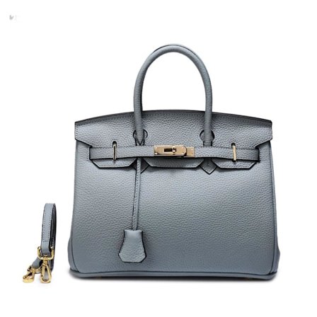 Stilful Kvinders Håndtaske i Koeskindslychee Design Platin Blå 25cm