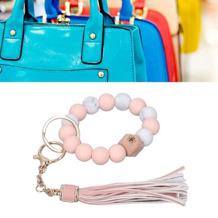 Nyckelringsarmband i silikon med metallnyckelring, tofsar i ljusa färger, pärlarmband för hem, utflykter och resor