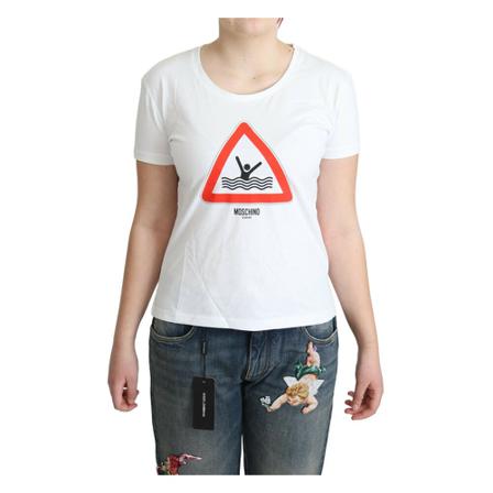Moschino, Cotton Graphic Triangle Print T-shirt Biały, Kobieta, Rozmiar: L