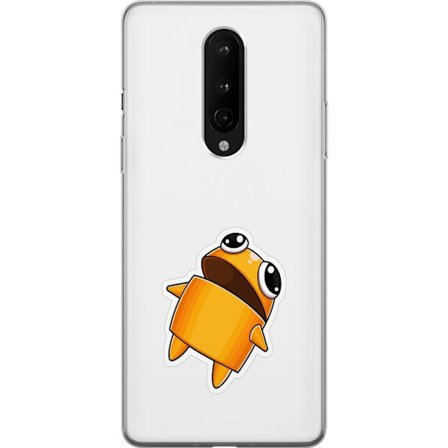 Yhteensopiva Puhelinkuori OnePlus OnePlus 8 Oranssi piirretty hahmo, jolla on suuret silmät ja dynaaminen asento leikkisässä tyylissä
