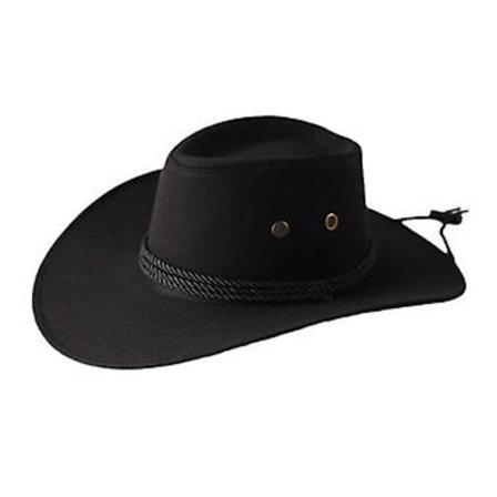 Herre Faux Læder Mode Bøllehat Cowboy Fedora Hat Bred Skygge Udendørs Hat (Sort)