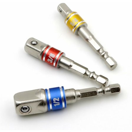 3-delad slagnyckeladapterset för 1/4" & 3/8" & 1/2" mutterdragare
