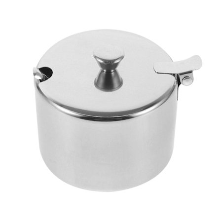 Ikke-magnetisk krydderiopbevaringsbeholder rustfrit stål sukkerdåse køkkenopbevaringskrukke med ske sølv