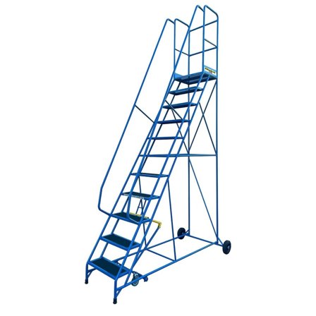Warehouse safety steps, anti-slip, 11 treads, H 2750 mm, blue