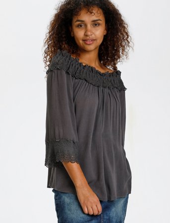 Cream Crbea Lace Blouse - Grey - 34