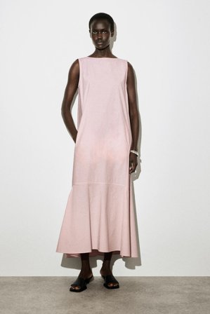 COS Women's Dropped Hem Cotton Midi Dress in Pink